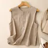 # 807 Chaleco Camisa Artístico Vintage para Mujer, Chaleco de Algodón y Lino Delgado Holgado sin Mangas de Verano para un Look Juvenil