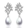 Brincos Rakol Elegantes Geométricos Flor Pérola para Mulheres Estilo Coreano Exquisitos Zircônias Micro-Cravadas Atacado