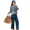 Tela de Mezclilla Cruda~Pantalones Rectos de Pierna Ancha para Mujer Otoño 2026 Pantalones Largos con Caída Pantalones Casuales de Moda H082008