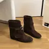 Botines retro para mujeres petite con aumento de altura interno, punta redonda, otoño/invierno 2026, con hebilla de cinturón, altura hasta la pantorrilla, botas de moda estilizadas y elegantes