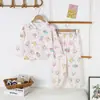 Pijamas para Niñas, Ropa Casual Fresca de Verano para Niños, Conjuntos Lindos de Cardigan con Dibujos Animados, Ropa Holgada con Aire Acondicionado para Niños