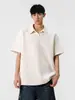 Camisa Polo com Textura de Espiga de Trigo, Gola Seagull, Camiseta de Verão Masculina de Manga Curta Resistente Cleanfit, Modelagem Solta com Mangas Três Quartos