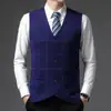 Suéter de lã novo para outono e inverno para homens, colete de lã com gola V, colete de lã de base para meia-idade, suéter de tricô para o pai