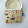Bolsa Cosmética Linda Azul Caricatura Mini Billetera Algodón Puro Bolsa Pequeña de Tela Auriculares Lápiz Labial Bolsa de Almacenamiento Portátil