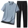 Conjunto de Camisa Polo Business Casual para Homens, Conjunto de Duas Peças com Camisa Polo de Manga Curta Lisa Pulôver de Verão, Roupa Esportiva Respirável com Sensação de Gelo