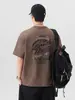 Ropa para Hombre Fengshe / Camiseta Vintage de Manga Corta con Estampado de Letras para Hombre, Algodón Puro, Corte Holgado, Cuello Redondo, Lavada y Desgastada