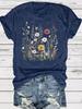T-shirt feminina de verão europeia e americana com estampa de girassol, gola redonda, manga curta, moda casual, exportação estrangeira popular