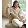Sudadera de Forro Polar de Cordero para Mujer con Capucha, Forrada de Forro Polar, Holgada, Gruesa, de Forro Polar Granular, Cálida, Casual, Versátil, Suéter de Forro Polar con Media Botonadura