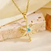 Elegante Temperamento Sol Flor de Estrella de Ocho Puntas Colgante de Cobre Collar para Mujeres Cadena de Acero Inoxidable Impermeable y Resistente al Desgaste con Electrochapado PVD