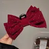 2026 Nuevo Estilo Pinza para el Cabello con Lazo Grande de Terciopelo Rojo, Accesorio para el Cabello para Niñas, Tocado de Princesa Nupcial de Borla de Alta Gama