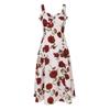Vestido de tirantes finos para mujer con estampado de rosas francesas y patrón de cangrejo de cinco paneles, Nuevo estilo de verano, Estilo Pura Deseo, Ceñido a la cintura, Vestido de línea A adelgazante