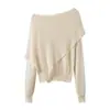 Moda Feminina 2026 Estilo Francês Transfronteiriço Suéter de Tricô Falso Duas Peças Gola Xale Irregular Manga Longa Cintura Curta Acinturado