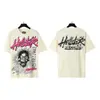Camiseta Casual Solta de Manga Curta com Gola Redonda, Estilo Americano Streetwear, Lavada Vintage com Estampa de Letras e Cabeça, Atacado do Fabricante