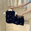 Ropa Infantil Coreana Estilo Nuevo Conjunto Estilo Bosque para Niñas Chaleco Bordado para Niña Pequeña Top y Falda Moda al por Mayor