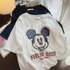 Divertida camiseta de cuello redondo con estampado de graffiti de Mickey para mujer 2024 primavera y verano nueva versátil que reduce la edad top holgado de algodón moda