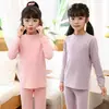 Ropa interior térmica de lana para niños, Tops y pantalones térmicos de seda para niños, Pijamas de cuello redondo para niños, Camisetas de capa base de algodón para niñas