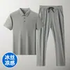 Camisa Polo de Manga Corta de Seda Helada de Verano 2024 Traje Deportivo para Papá Pantalones Casuales de Manga Corta Nuevos para Hombres de Mediana Edad y Mayores