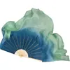 Abanico de Baile, Verde Doble Cara Dos Colores Extendido Danza Clásica Jiaozhou Yangko Performance Abanico Largo de Seda