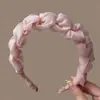 Faixa de cabelo plissada com dentes de bolha, cor sólida, simples e elegante, para mulheres, de aba larga e coroa alta, que faz o rosto parecer menor