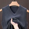 Colete de lã masculino com gola V para outono e inverno, colete de tricô jacquard, suéter de tricô sem mangas business casual masculino
