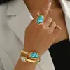 Set de Brazaletes Nuevos para Mujer Estilo Europeo y Americano Transfronterizo Geométrico Incrustado Diseño de Perla de Forma Especial Anillo Abierto Joyería de Mano Versátil