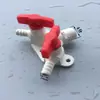 Divisor de válvula de plástico en forma de T de tres vías con interruptor, boca plana de 4 puntos, adhesivo para válvula de bola de 10 mm