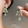 Pendientes de Árbol de Navidad de Aguja de Plata con Diamantes y Perlas, Pendientes de Moda Transfronterizos Nuevos, Pendientes de Navidad de Diseño de Nicho al por Mayor
