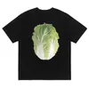 Camiseta Divertida de Algodão Puro para o Verão com Estampa de Repolho e Padrão de Vegetais, Top Versátil para Casais Chiques