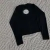 Camiseta básica de manga comprida com aspecto desgastado, estilo retrô americano, com estampa de garota de anime 2D, camiseta preta de corte solto, top estilo punk