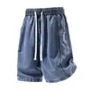 Shorts de Mezclilla de Seda de Hielo Lyocell para Hombre Sueltos de Longitud Media Verano Delgados Cintura Elástica Pantalones de Cinco Puntos Talla Grande Añadir 3 Yuan