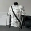Ajuste Holgado Nuevo Diseño Juvenil Manga Corta Rayas Estilo Americano Peso Pesado Camiseta para Hombre Verano Tendencia Marca Cuello Redondo Tie-Dye