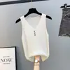 Camisola de Seda de Gelo Feminina Roupa Íntima Camiseta Básica Moda Estilo Pequeno Perfumado Suéter de Tricô Sem Mangas Botão Top de Verão