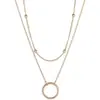 Collar de Doble Capa de Moda Europea y Americana, Chapado en Oro, Color Dorado con Colgante Redondo, Cadena Lateral Estilo Perlas, Colgante de Anillo de Concha