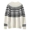 Suéter de Cashmere com Gola Meia-Alta em Tricô com Cor Contrastante para Mulheres, Resistente para Outono e Inverno, Confortável, Estilo Cera Fair Isle Novo, Espesso, Macio