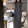 Vestido de Mujer Coreano Dongdaemun de Alta Calidad, Moda Fresca y Elegante, sin Mangas, Cuello Redondo, Rayas, Holgado, de Longitud Media