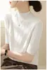 2026 Camisa Base de Punto de Lana de Moda con Mangas Medias Nueva Primavera/Verano Cuello Semi Alto Simple Ajustado Top para Mujer