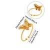 Nuevo producto transfronterizo: anillo de mariposa y flor de circón de colores para mujer, chapado en oro de 18 quilates, estilo de moda europeo y americano, anillo para el dedo índice, joyería de acero inoxidable