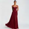 Moda Femenina Transfronteriza Europea y Americana Nueva Primavera/Verano Elegante Vestido de Tirantes Acampanados de Color Sólido sin Mangas para Mujer