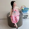 Conjunto de Verão para Meninas 2026 Novo Colete Floral Calça Fina Sem Manga Conjunto de Duas Peças Moderno
