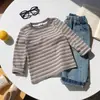 Ropa infantil de rayas gruesa de manga larga primavera y otoño nuevo estilo para niños y niñas camiseta de manga larga de cuello redondo top casual holgado