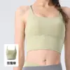 Top regata esportivo com costas cruzadas de alta elasticidade e toque de segunda pele para mulheres, para verão, com bojo fixo, para yoga e fitness