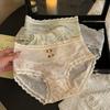 Estilo Francés Estilo Puro Deseo Encaje Plisado Pantalones Bombachos Ropa Interior para Mujer Cintura Media Algodón Bacteriostático Entrepierna Malla Calzoncillos Calados