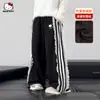 Pantalones de Chándal para Niña Otoño e Invierno 2025 Nuevos con Ribete de Encaje Empalmado Forrados de Felpa Pantalones de Pierna Ancha para Niños Venta al por Mayor