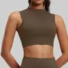 Colete Esportivo de Nylon de Alta Intensidade com Gola Alta Pequena para Roupa Externa, Protetor de Peito Integrado, Camiseta Top Fitness Yoga à Prova de Choque