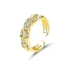 Anillo Abierto de Tres Filas con Nudo de Bambú Estilo Europeo y Americano Plata de Ley S925 Diseño Hiphop Joyería de Circonita Venta al por Mayor