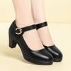 Zapatos de pasarela de tacón medio para mujer, zapatos de tacón alto cheongsam para mujer, zapatos de entrenamiento de modelo de punta redonda, zapatos de trabajo profesionales negros para mujer, zapatos de una sola capa para mujer