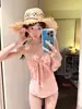 2026 Nuevo Traje de Baño de una Pieza Triángulo Color Rosa Dopamina Estilo Conservador Puro Deseo para Niñas, Estilo Vacacional Traje de Baño para Aguas Termales