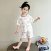 Pijama de Verano para Niños Conjunto de Manga Corta y Shorts Niños Niñas Ropa de Casa Delgada Ropa de Dormir de Dibujos Animados Traje Casual de Dos Piezas