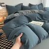 Juego de cuatro piezas de gasa de doble capa a rayas simple de verano para la vuelta al cole, que incluye funda de edredón, sábana bajera, funda de edredón y sábana encimera para dormitorio universitario juego de tres piezas