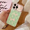 Cuadros verdes moño rosa aplicable para transformación instantánea funda para teléfono iPhone 17 pegatina protectora para Apple 16 skin ventana grande carcasa blanda 15